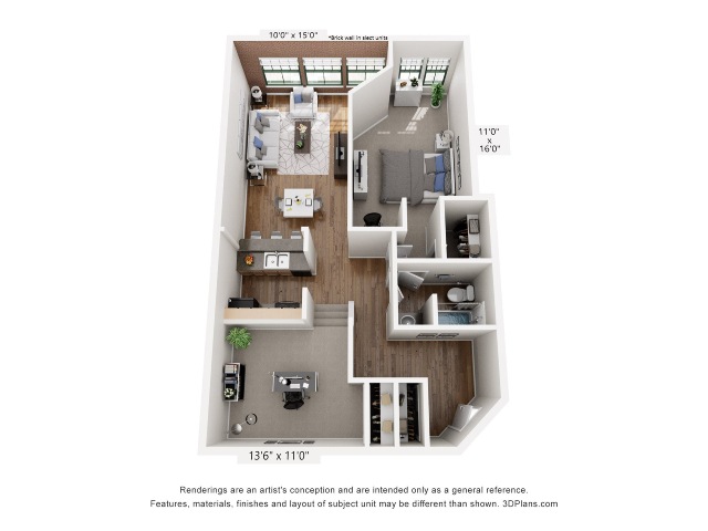 Harness Factory Lofts and Apartments Two Bedroom Two Bath C floor plan