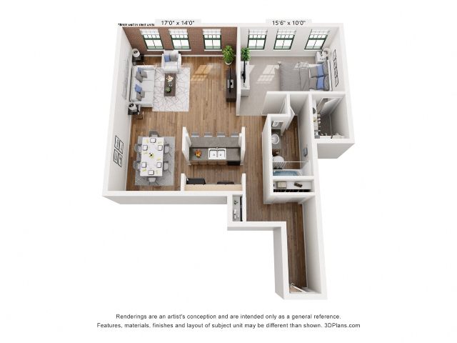 Harness Factory Lofts and Apartments One Bedroom E floor plan