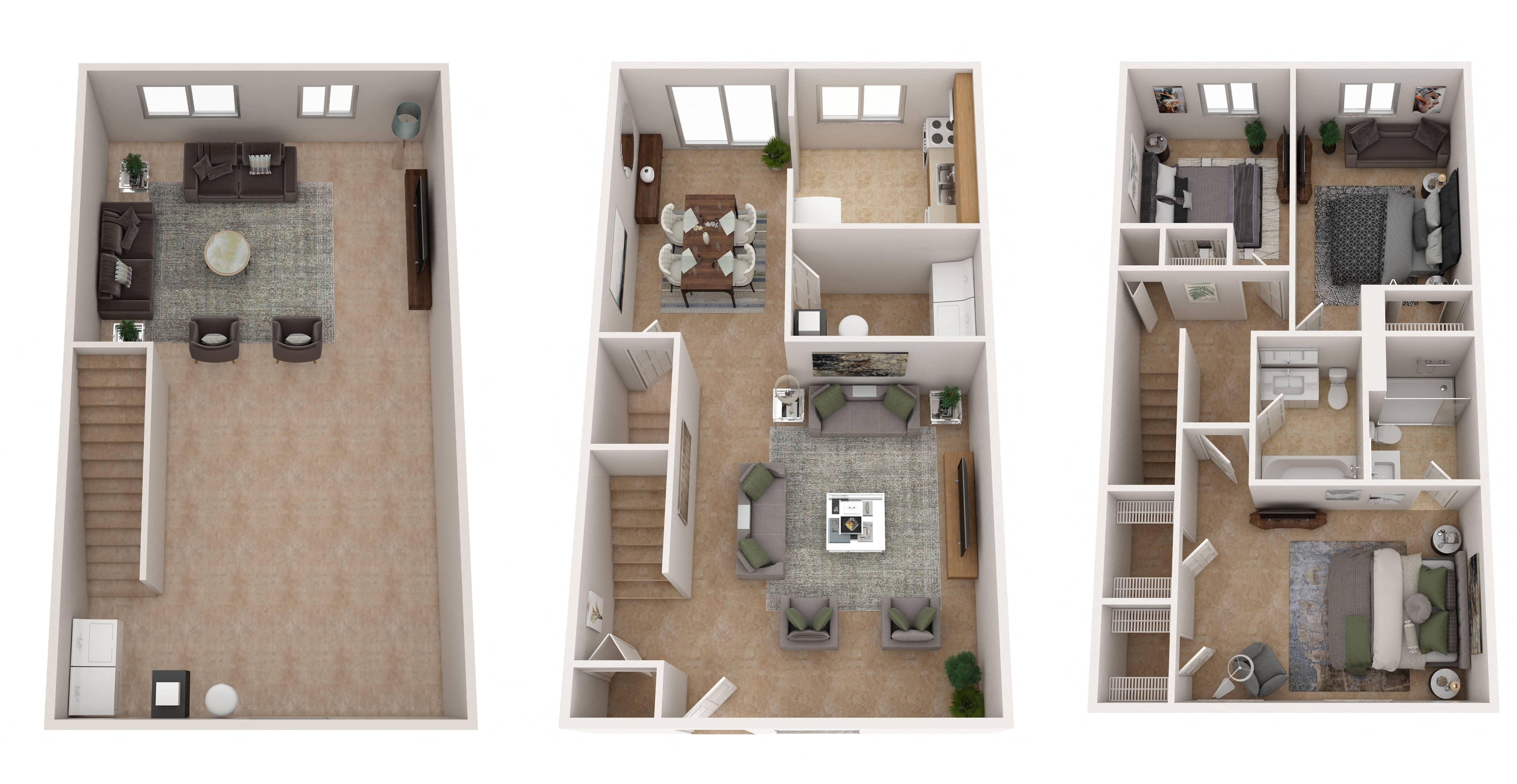 Spring Garden Townhouses - Three Bedroom w/ Basement Floor Plan Picture