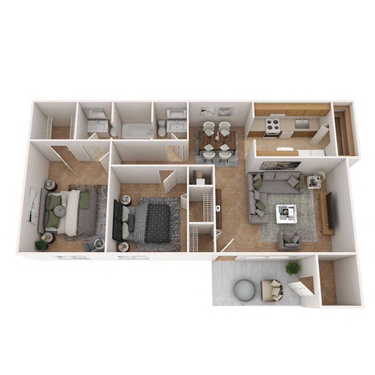 Colonial Crest Apartments - Two Bedroom Deluxe Floor Plan Picture
