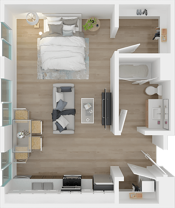 a floor plan of a studio apartment