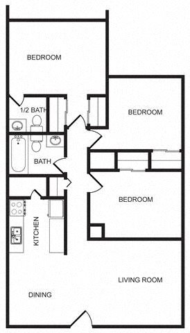 Three bedroom floor plan