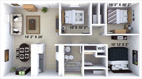Three bedroom floor plan