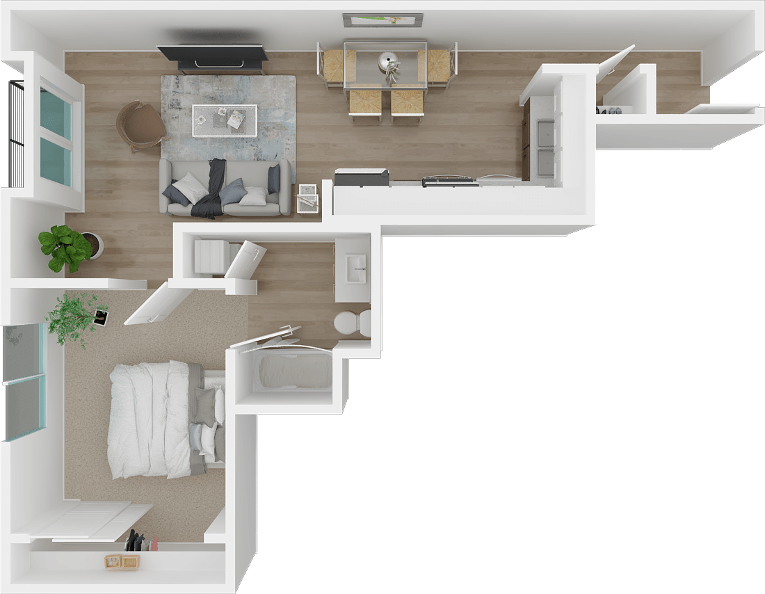 Courbet 1x1 Floor plan, 1801L Apartments Sacramento CA