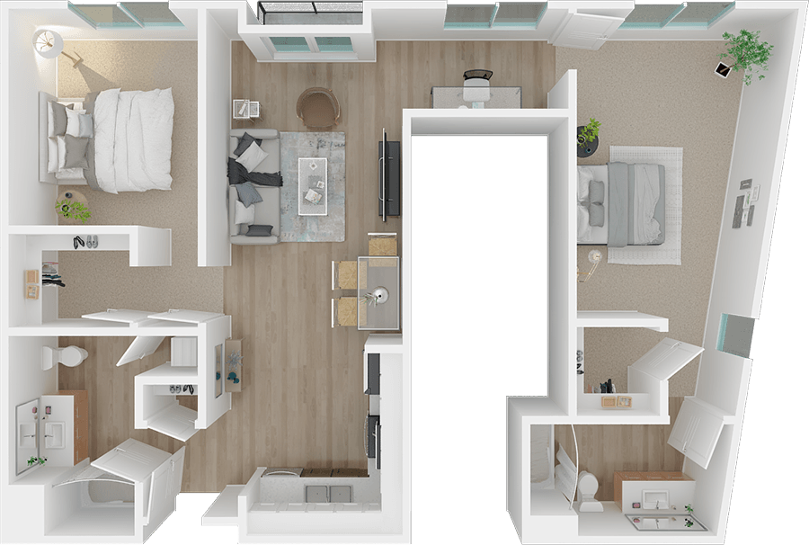 Delacroix 2x2 floor plan, 1801L Apartments, Sacramento CA