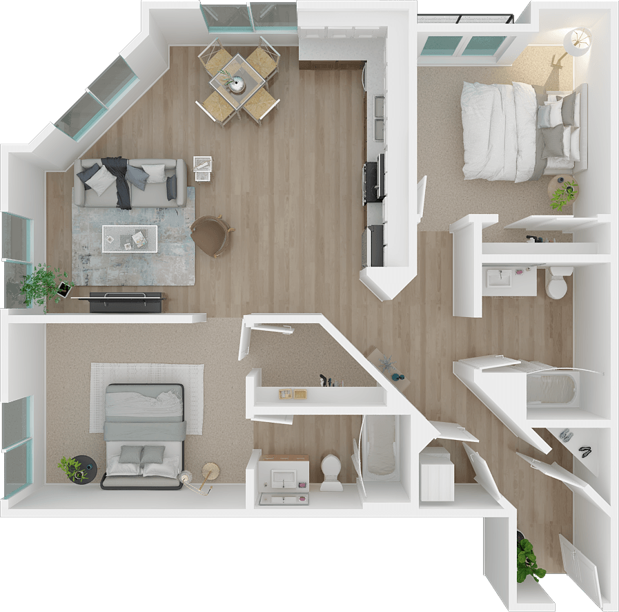 Duchamp 2x2 floor plan at 1801L Apartments, Sacramento CA