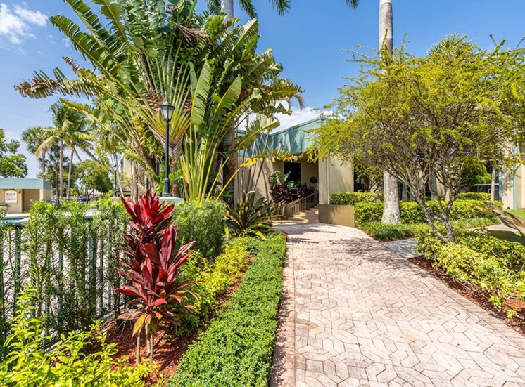 landscaped sidewalk l Horizons North Apartments in Miami, Fl