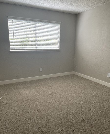 Apartment Rocklin, CA - Spacious Bedroom with Plush Carpet, a Large Window, and Neutral Painted Walls.