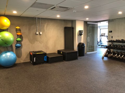Gym  with weights l Rasa Apartments in Oakland CA