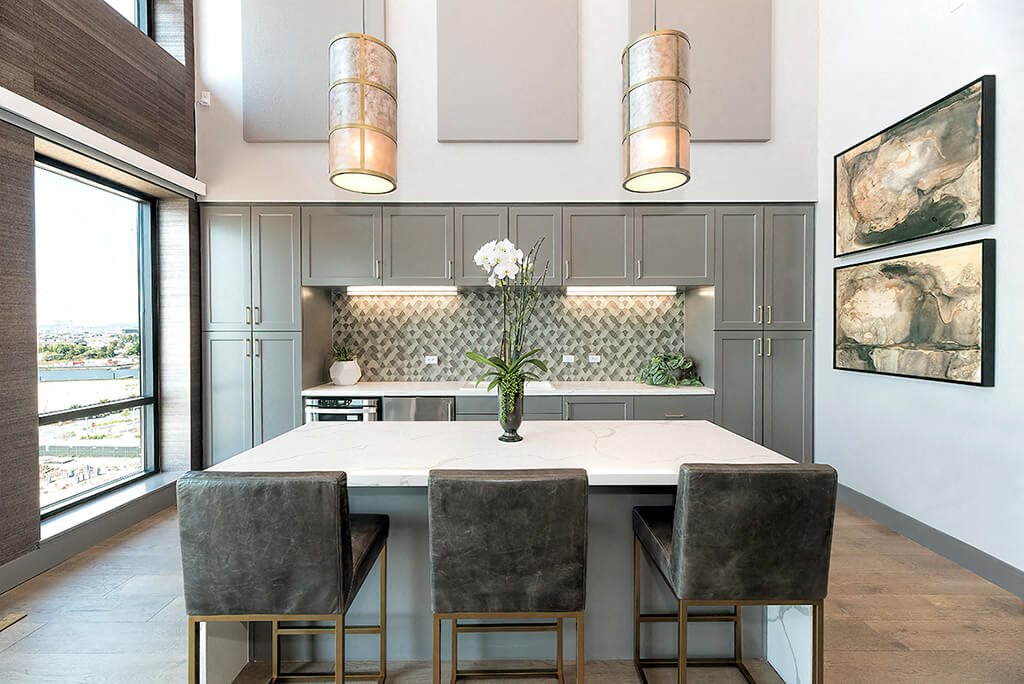 kitchen with large island l Orion Apartments in Oakland