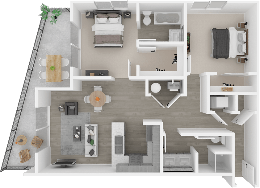 Two bedroom floor plan 1077 square foot
