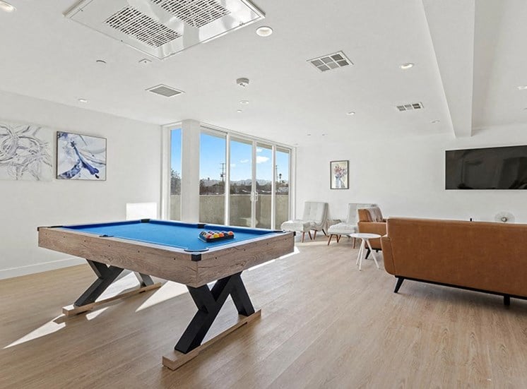Pool table near seating