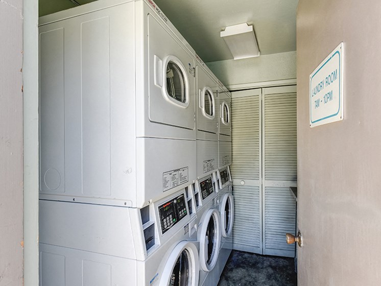 Mountain View, CA Apartments for Rent - Glenwood Gardens Laundry Room with stacked Washers and Dryers