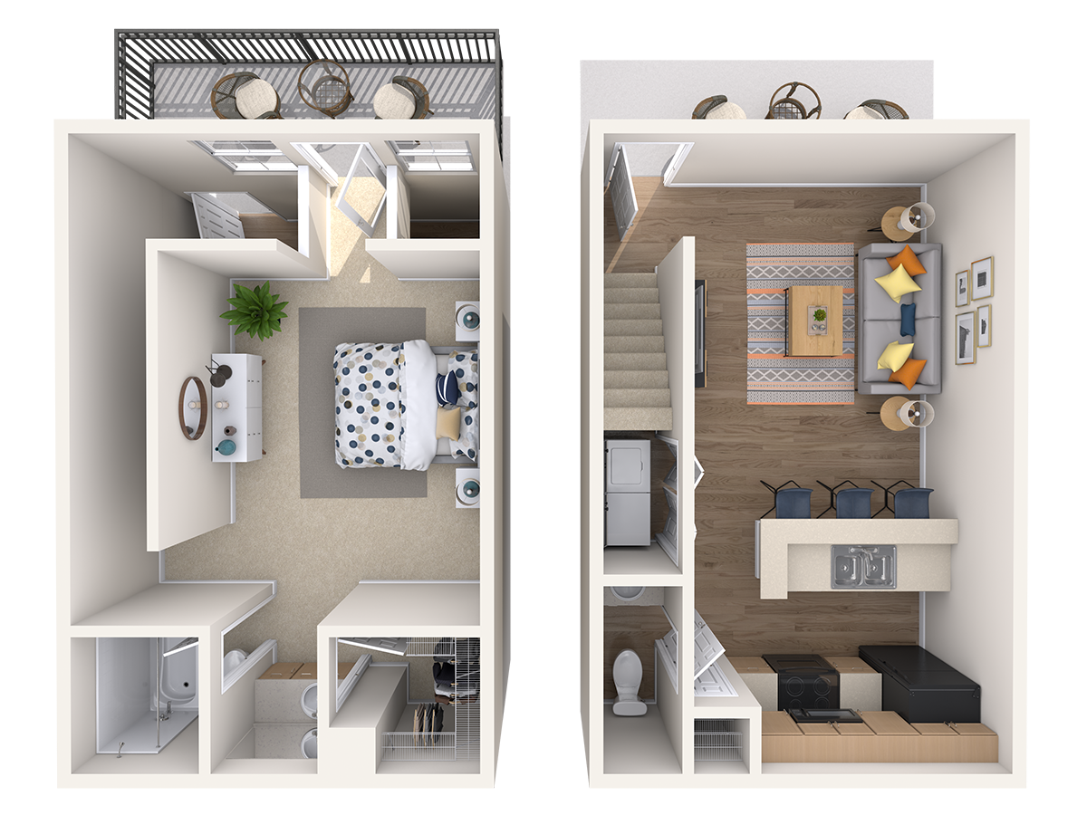 TH1, 1 br, 1.5 ba, 736 sq. ft.
