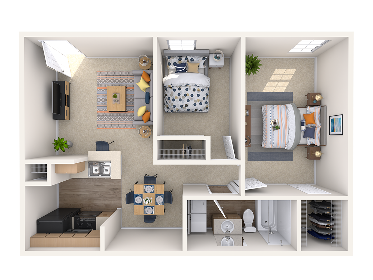B1, 2 br, 1 ba, 804 sq. ft.
