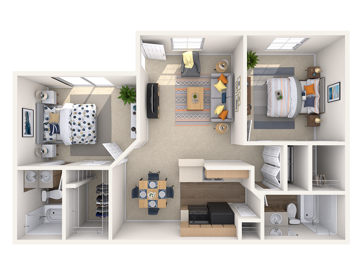 B2, 2 br, 2 ba, 897 sq. ft.