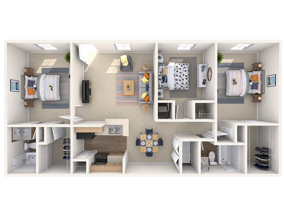 C1, 3 br, 2 ba, 1176 sq. ft.