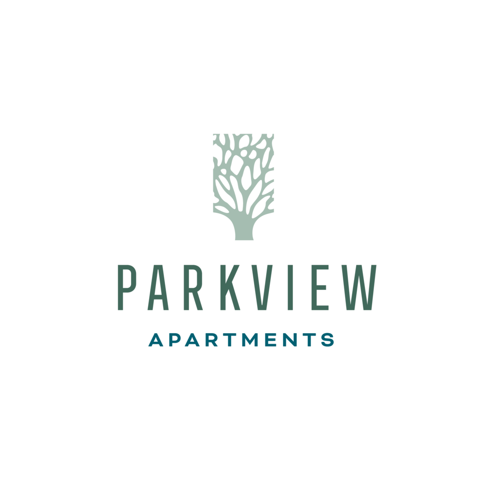 a logo for parkview apartments on a green background