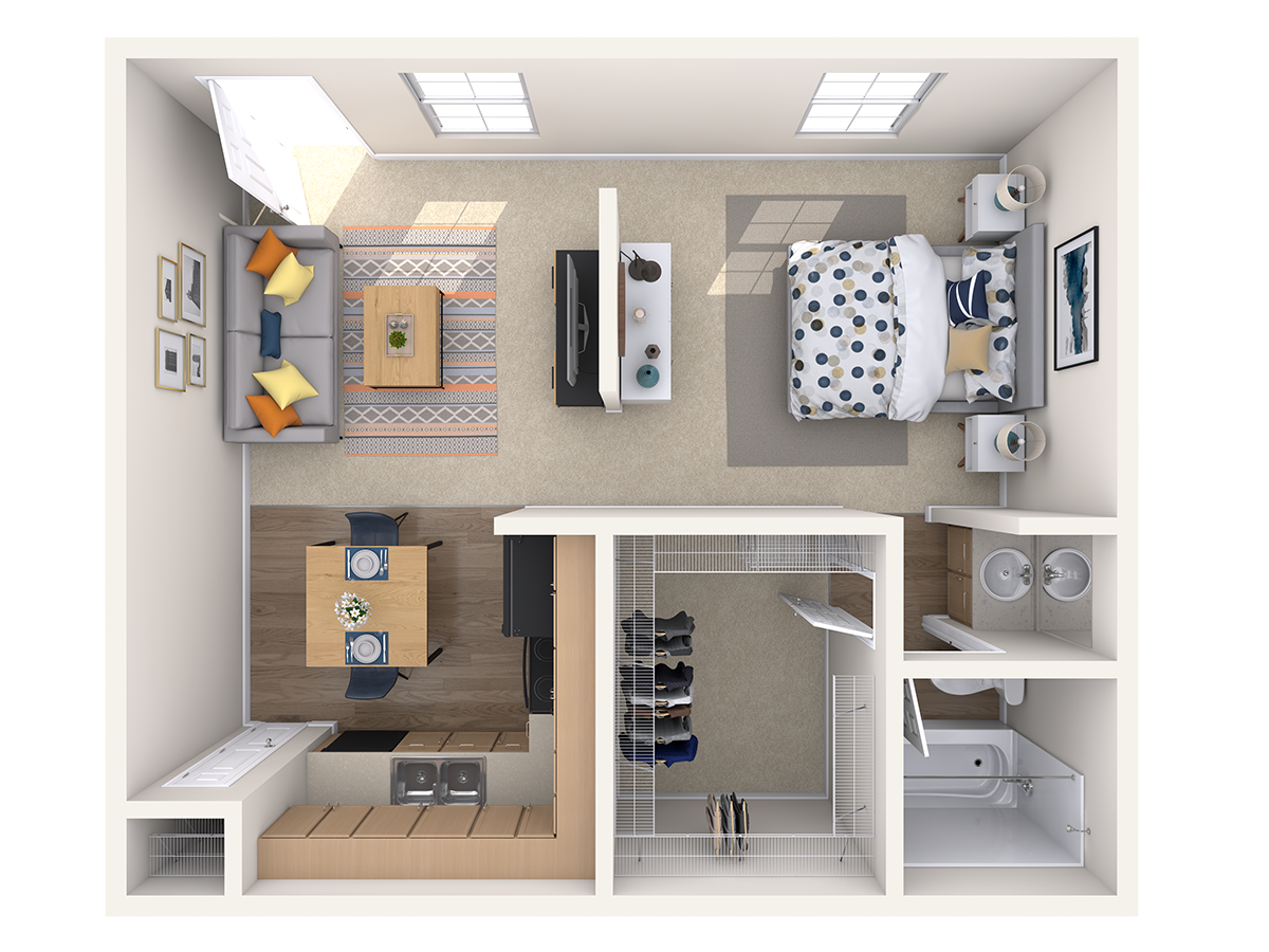 Studio, 1 ba, 510 sq. ft.