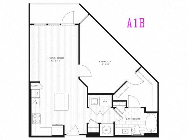 A1B 1 Bed 1 Bath 800 square feet floor plan