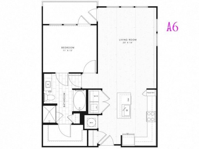 A6 1 Bed 1 Bath 853 square feet floor plan