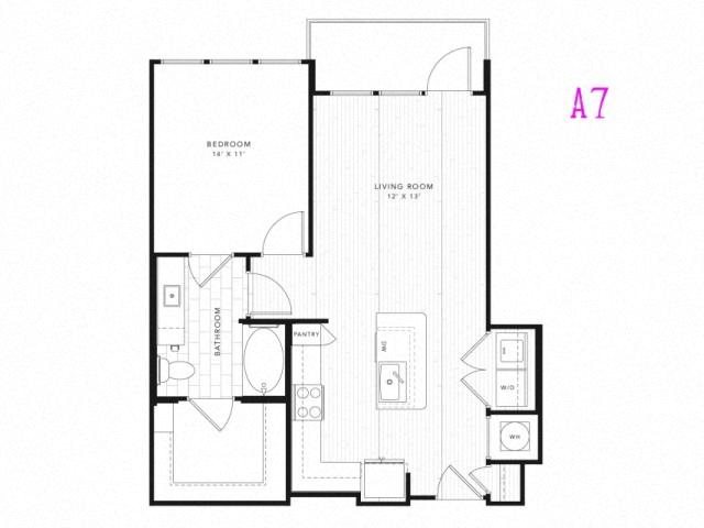 A7 1 Bed 1 Bath 746 square feet floor plan