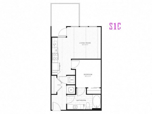S1C Studio 572 square feet floor plan