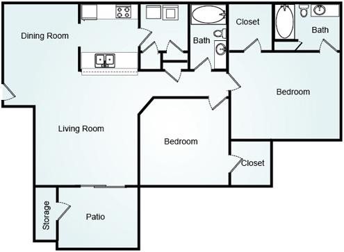 Brighton With Sunroom - Two Bedroom-2 Bath Floorplan 2 Bed, 2 Bath, 1253 square feet floor plan Brighton With Sunroom
