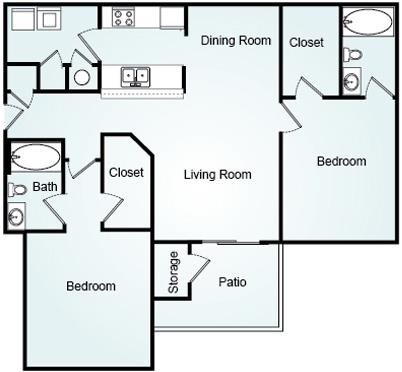 Litchfield - Two Bedroom-2 Bath Floorplan 2 Bed, 2 Bath, 1223 square feet floor plan Litchfield