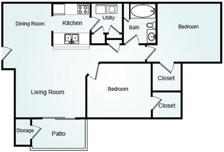 Summerset - Two Bedroom-1 Bath Floorplan 2 Bed, 1 Bath, 1117 square feet floor plan Summerset