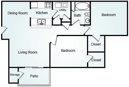 Summerset With Sunroom- Two Bedroom-1 Bath Floorplan 2 Bed, 1 Bath, 1212 square feet floor plan Summerset With Sunroom