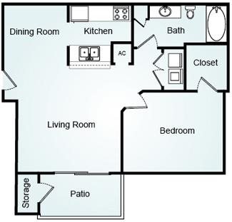 Westport With Sunroom - One Bedroom-1 Bath Floorplan 1 Bed, 1 Bath, 900 square feet floor plan Westport With Sunroom