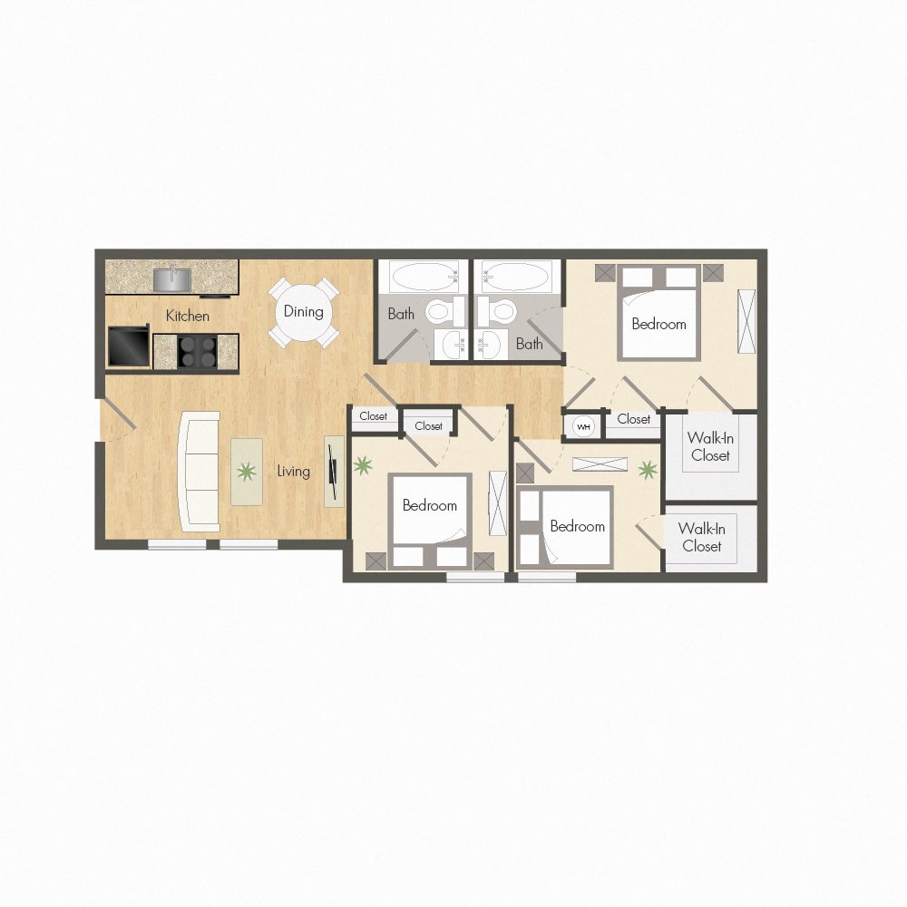 The Ridgecrest 3 Bed. 2 Bath. 920 sq. ft.