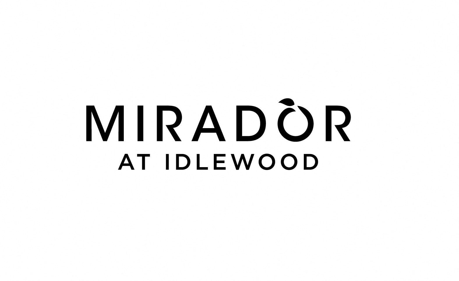 A black and white image with the words "Mirador at Idlewood" written in black.