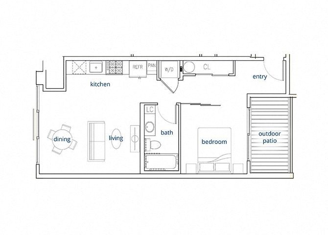 1 Bed, 1 Bath, 622 sq. ft. Unit 1C