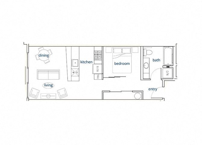 1 Bed, 1 Bath, 536 sq. ft. Unit D
