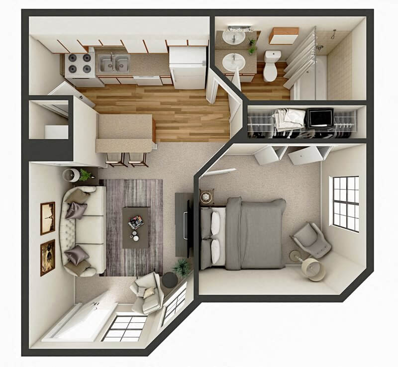 1 Bed 1 Bath floor plan