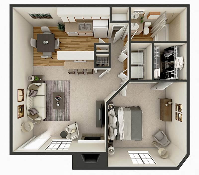 1 Bed 1 Bath b floor plan