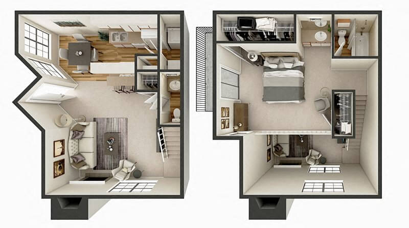 1 Bed 1.5 Bath Townhome floor plan