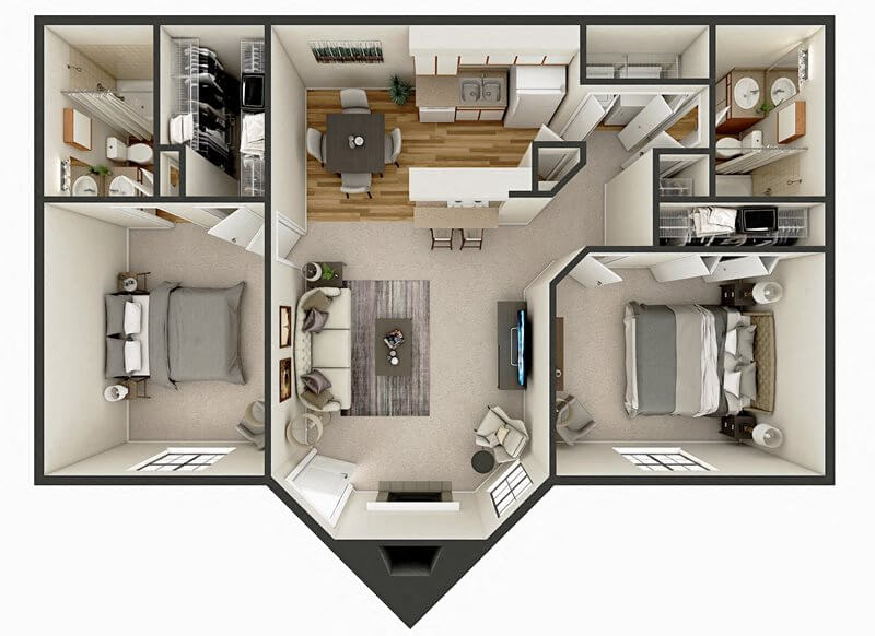 2 Bed 2 Bath floor plan