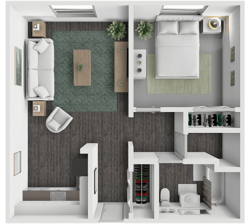 1 Bedroom 1 Bath floor plan