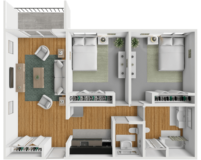 2 Bedroom 1.5 Bath floor plan