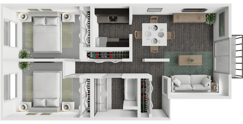 2 Bedroom 1 Bath floor plan