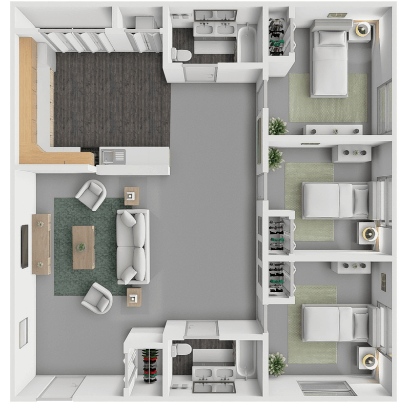3 Bedroom 2 Bath floor plan