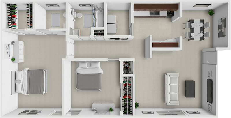 2 Bedroom 1.5 Bathroom floor plan