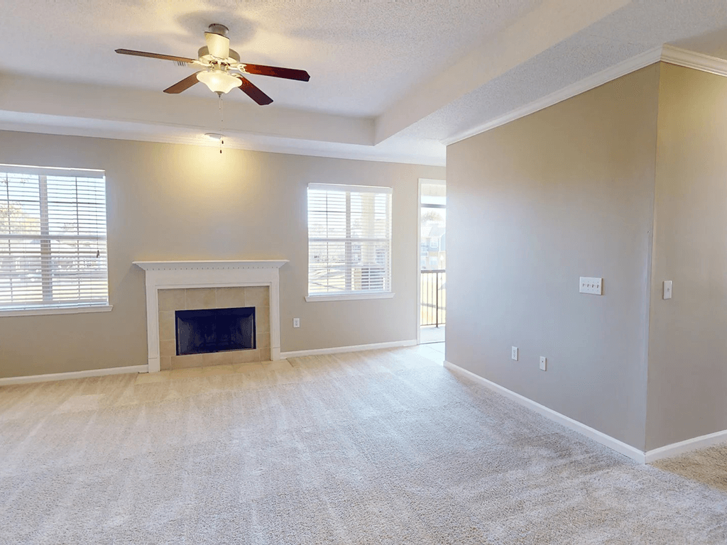 open living room with a fireplace