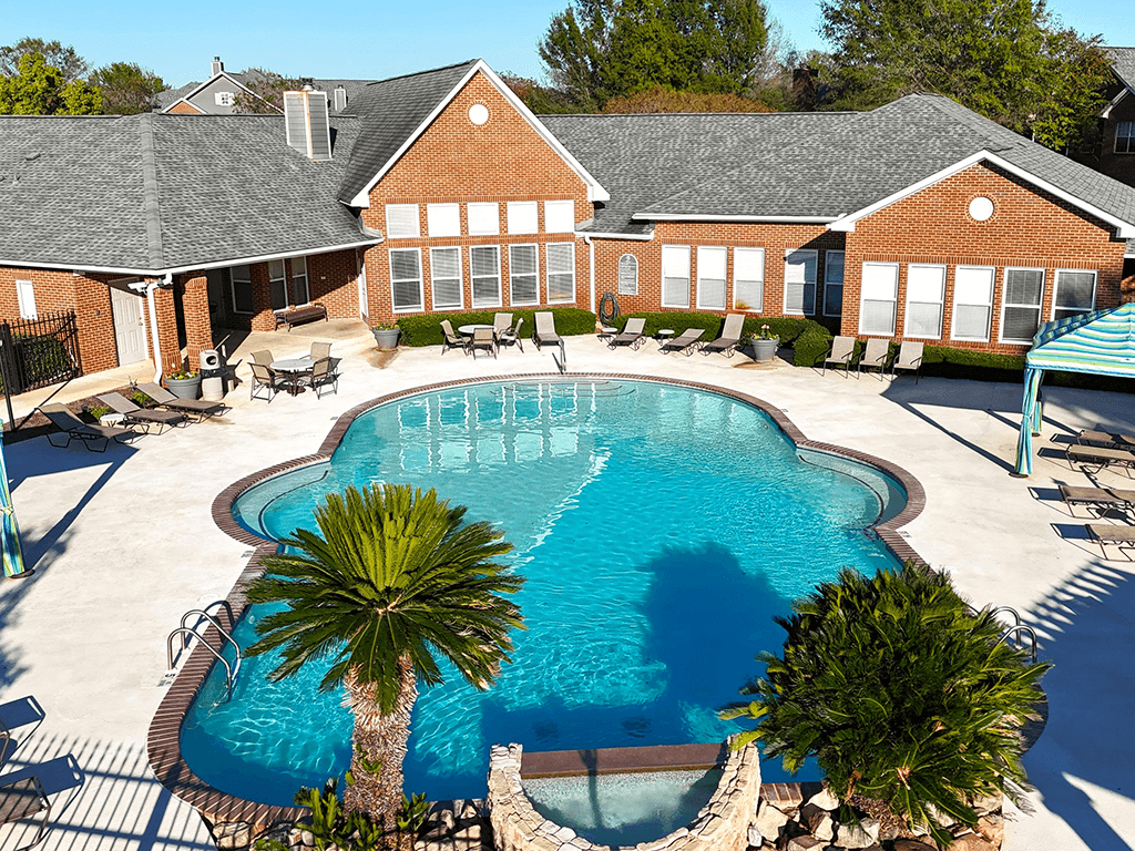 large swimming pool at an apartment building