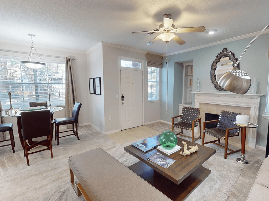 apartment living room with fireplace