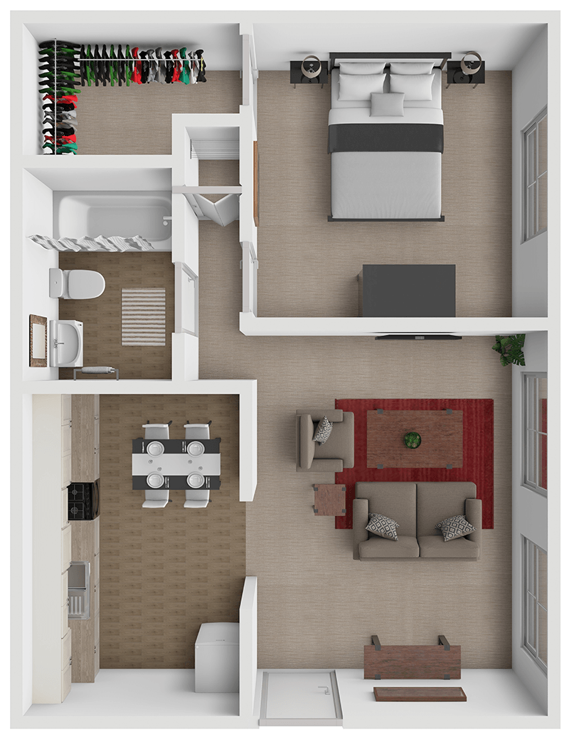 1BD 1BA floor plan