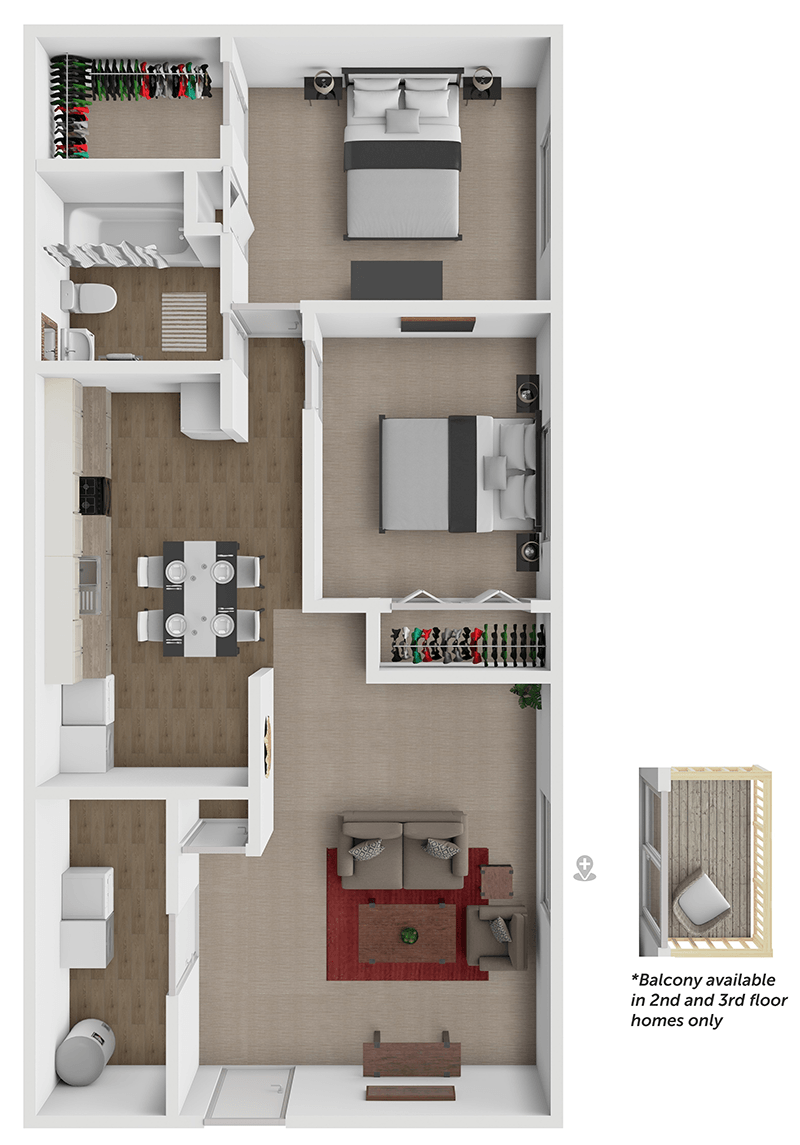 2BD 1BA floor plan